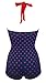 Cocoship 50s Retro Polka Dot Black Navy Blue Vintage One Piece Monokinis Halter Swimsuit(FBA)