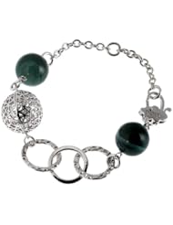 Womens Silver Tone With Green Charms Bracelet