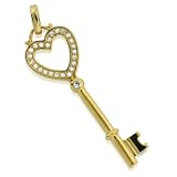 Designer Inspired Sterling Silver 18K Gold Plated CZ Heart Key Pendant