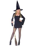 Classic Witch Halloween Costume Long Sleeve Black Dress Bell Sleeves Witch Hat Included