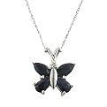 10K White Gold Sapphire and Diamond Butterfly Pendant Necklace