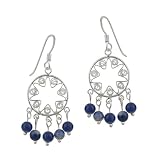  Sterling Silver Circle with Filigree Star Center French Wire Earrings with 5 Sodalite Drops