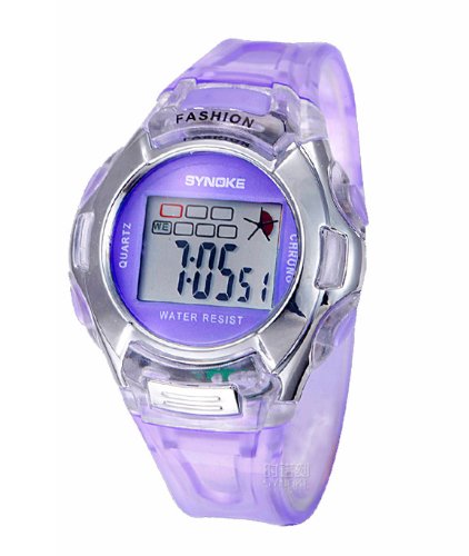 SYNOKE Children's Wrist Sports Watches Students Watches with Digital PU Band Waterproof Alarm Chronograph Long lasting battery Calendar Noctilucen for Girl (Purple)