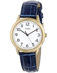 Timex Womens T2N954 Elevated Classics Dress Gold-Tone Case Blue Croco Leather Strap Watch