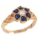 9K Rose Gold Womens Opal & Sapphire Daisy Flower Ring - Finger Sizes 5 to 12 Available