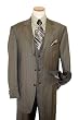 Extrema by Zanetti Olive with Navy Blue And Caramel Pinstripes 140'S Italian Wool Wideleg Vested Suit Extrema by Zanetti Olive with Navy Blue And Caramel Pinstripes 140'S Italian Wool Wideleg Vested Suit