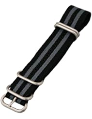 24mm Urban Striped Black / Grey 5-ring Military Nylon Watch Strap Fits All Watches!!!