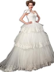 One Shoulder Tiered Fitted    Ball Gown  Dress With Rhinestones
