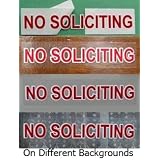 Better Designed Unique NO SOLICITING Sticker Sign to Keep Solicitors Away! Red color like a stop sign, transparent design with white shade Fits any background, self-adhesive but removable.