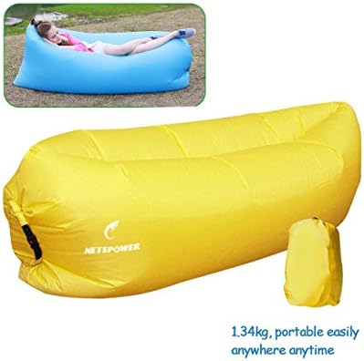 Beach Lounger,Fourling Tartan Nylon Fabric Inflatable Sleeping Bags Outdoor Indoor Convenient Inflatable Air Beds Compression Air Bag Hangout Bean Bag Portable Chair Air Mattresses Bedding (Yellow)