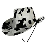 PONY COW PRINT BLACK WHITE PLUSH VELVET COWBOY HAT by Luxury Divas