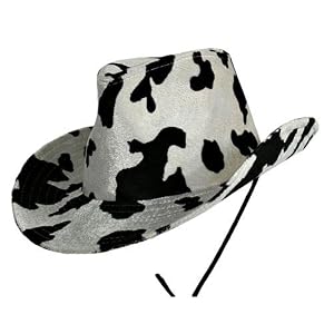 PONY COW PRINT BLACK WHITE PLUSH VELVET COWBOY HAT by Black Felt Hats