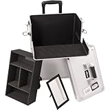 33 Inch Silver Dot 2 in 1 Interchangeable Series Make Up Carrying Tote Cosmetic Train Case Pro Beauty Studio with 4-360 Degree Rotating Wheels and Telescoping Drag Handle