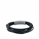 Fossil Herren-Armband Leder Textil Edelstahl Schwarz 18,2-19,7 Cm JF86182040