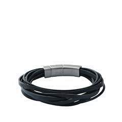 Fossil Herren-Armband Leder Textil Edelstahl Schwarz 18,2-19,7 Cm JF86182040
