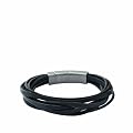 Fossil Herren-Armband Leder Textil Edelstahl Schwarz 18,2-19,7 Cm JF86182040