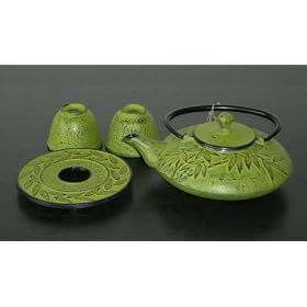 Japanese Cast Iron teaset  Bamboo Med. Green by lucca