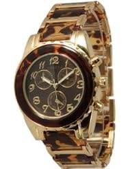 The "Boyfriend" watch. Ceramic Designer Style Fashion Watch with Tortoise/Silver Metal Band and Black Face.