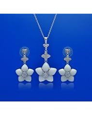Nickel Free Sterling Silver Pendant & Earring Sets CZ Star White Onyx Set