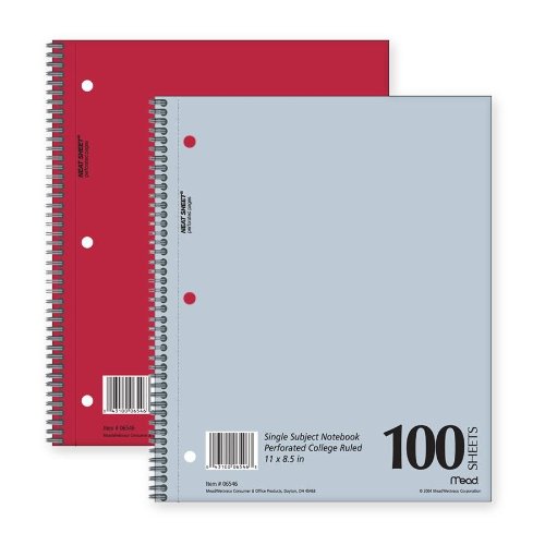 Notebook,1 Subject,College Ruled,100 Shts,8-1/2 quot;x11 quot;,Asst.
