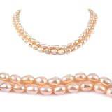 Double Strand 17-18 Inches 6-7mm Pink Oval Shape Freshwater Cultured Pearl Necklace