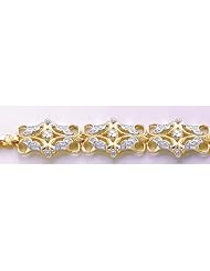 14k Gold Fashion Trend Charm Bracelet 7.25 Scalloped Rectangular Link White Diam