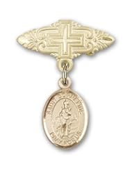 Gold Filled Baby Badge with St. Cornelius Charm and Badge Pin with Cross