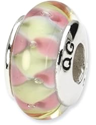 Sterling Silver s Pink/yellow Hand-blown Glass Bead by Reflection Beads, Best Quality Free Gift Box Satisfaction Guaranteed