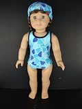 Blue One Piece Swim Suit with Swim Hat, Towel and Goggles Designed for 18 Inch Doll Like the American Girl Dolls