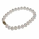 14k Yellow Gold White Freshwater Cultured Pearl AA Grade 6.5-7mm Bracelet, 7.25"