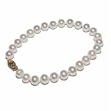 14k Yellow Gold White Freshwater Cultured Pearl AA Grade 6.5-7mm Bracelet, 7.25