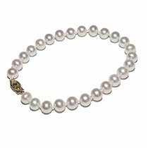 14k Yellow Gold  White Freshwater Cultured Pearl AA Grade 6.5-7mm Bracelet, 7.25"