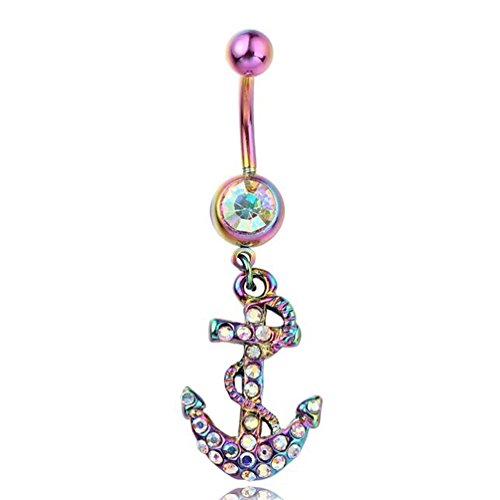 BodyJ4You Anchor Belly Button Ring Nautical Dangle