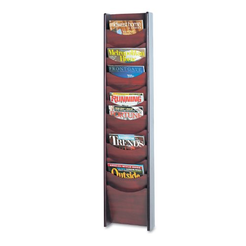 See Safco 12-Pocket Wood Magazine Rack, 11.25 Inches Width x 48.75 Inches Height, Mahogany (4331MH)