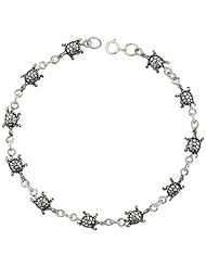 Sterling Silver Turtle Charm Bracelet, 5/16 inch wide