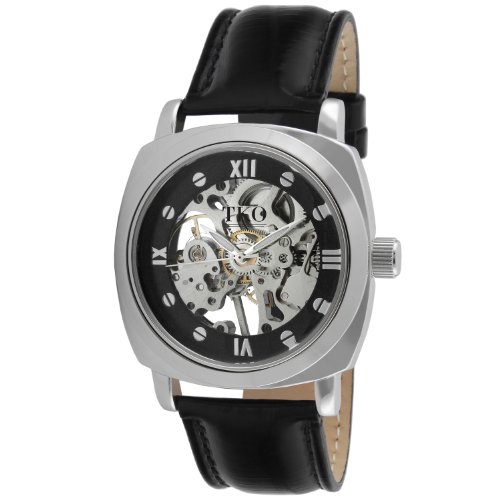 TKO ORLOGI Women's TK629BB Black Leather Mechanical Skeleton Watch