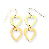 14k Double Heart Drop Wire Earrings