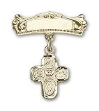 14kt Gold Baby Badge with 4-Way Charm and Arched Polished Badge Pin