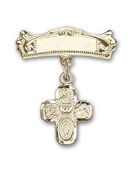 14kt Gold Baby Badge with 4-Way Charm and Arched Polished Badge Pin