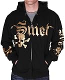 SMET by Christian Audigier Mens Cotton Zip-Up Hoodie Shirt Black Skull Crossbones New