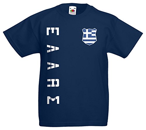 Griechenland Hellas Kinder EM 2016 T-Shirt Trikot Name Nummer (Navyblau, 164)