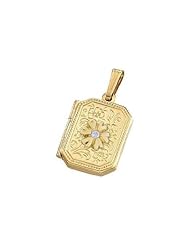 14K Yellow Gold Cremation and Hair Locket w/ Diamond Center 3/4 inch x 1 inch in Solid 14K Yellow Gold