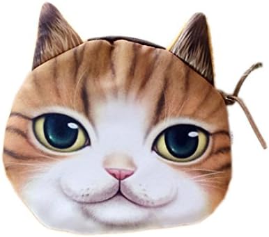 Women's Cute 3D Lifelike Cats and Dogs Faces Series Zipper Coin Organizer Purse Wallet (Leopard Pussy)