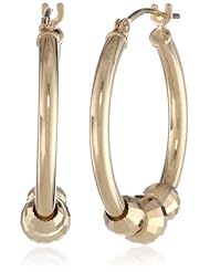 Duragold 14k Yellow Gold Mirrored Bead Hoop Earrings