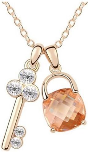 Mondaynoon Swarovski Elements Pearl Pendant Necklace for Women the Locker and Key (golden)