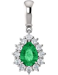 14K White Gold 7.00x5.00mm Pear Cut Emerald and Diamond Pendant -- LIFETIME WARRANTY