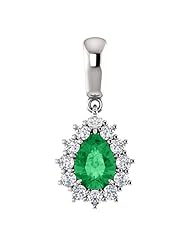 10K White Gold 7.00x5.00mm Pear Cut Chatham Created Emerald and Diamond Pendant -- LIFETIME WARRANTY