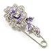 Silver Tone Crystal Rose Safety Pin Brooch (Purple)