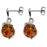 Certified Genuine Honey Amber and Sterling Silver Dolphin Earrings