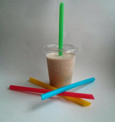 Hueys 50 Sets 16 oz Plastic Clear Cups with Flat Lids and Straws!!! for Iced Coffee Bubble Boba Tea Smoothie With 9" by 10mm fat Straws!!! Disposable Units